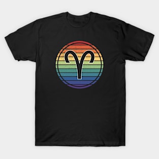 Vintage Distressed Rainbow Gay Pride Zodiac Aries T-Shirt